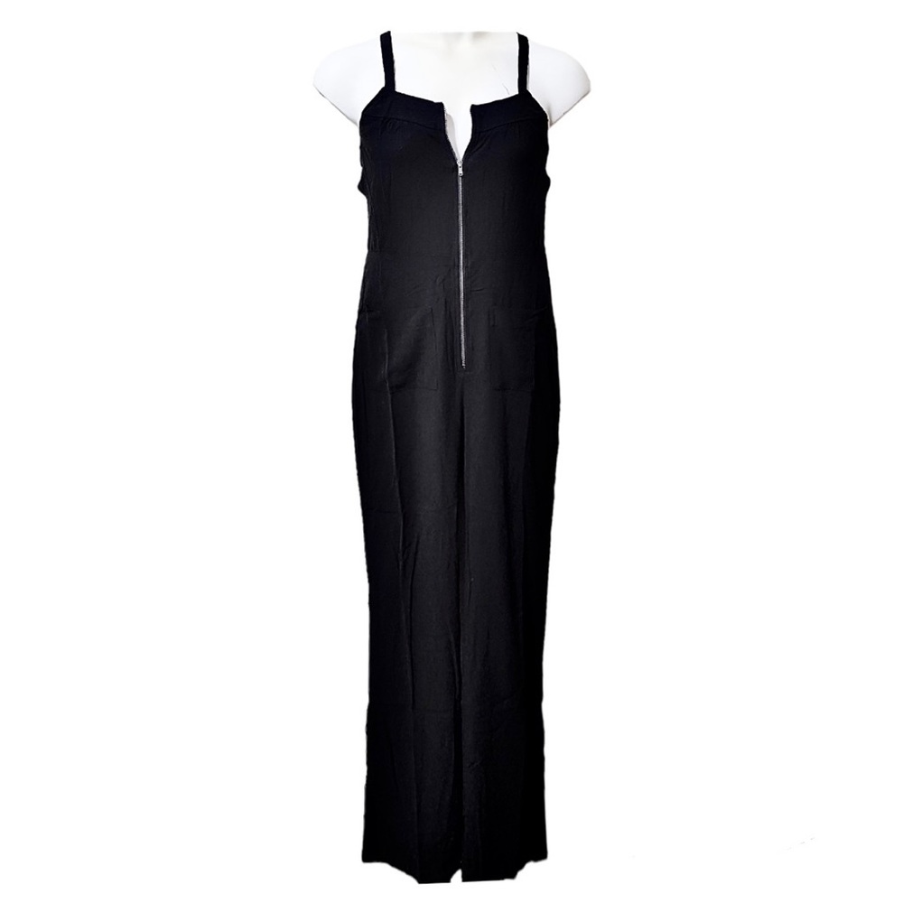 🆕 I HEART Black Halter Zip Front Pant Romper Sz MED NWT